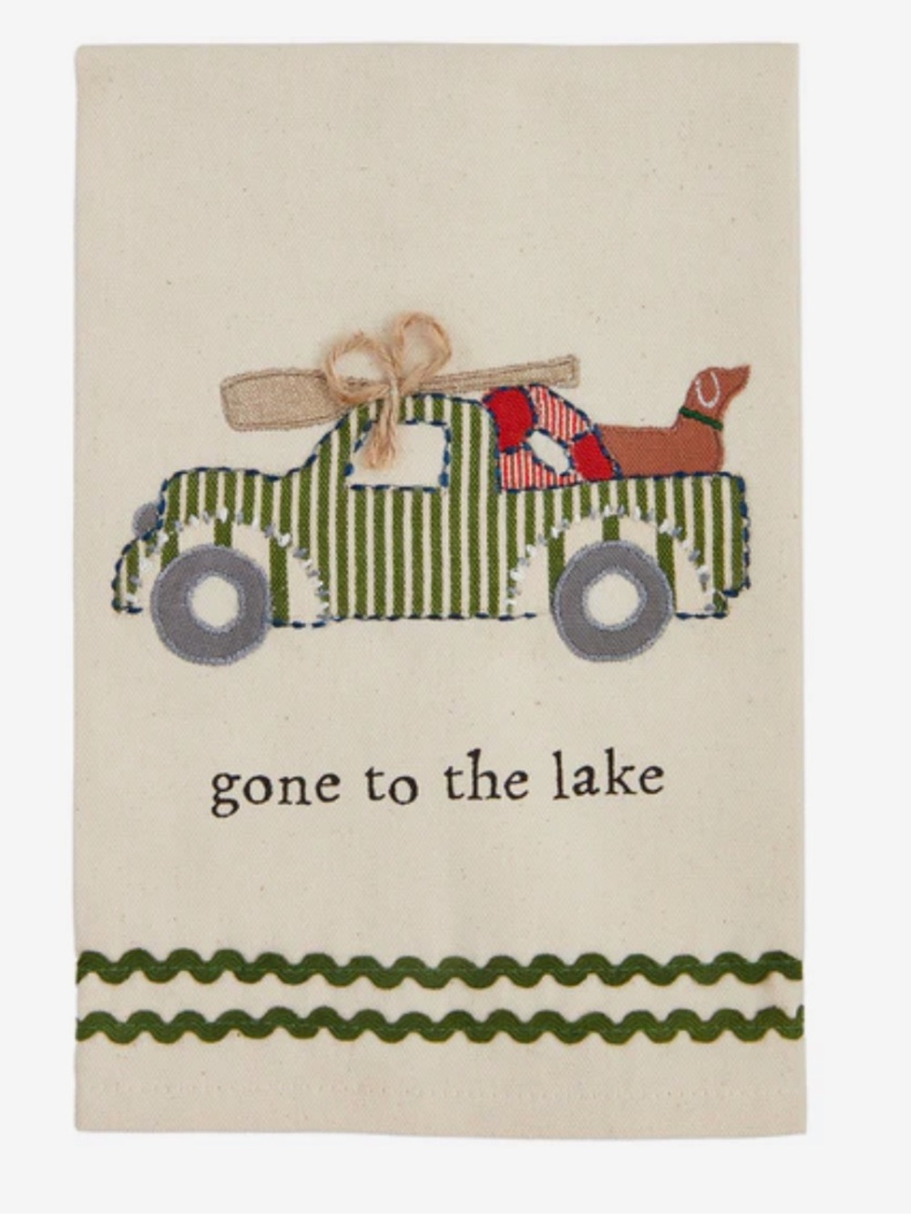 Mud Pie Cream Towel with Green Truck Applique